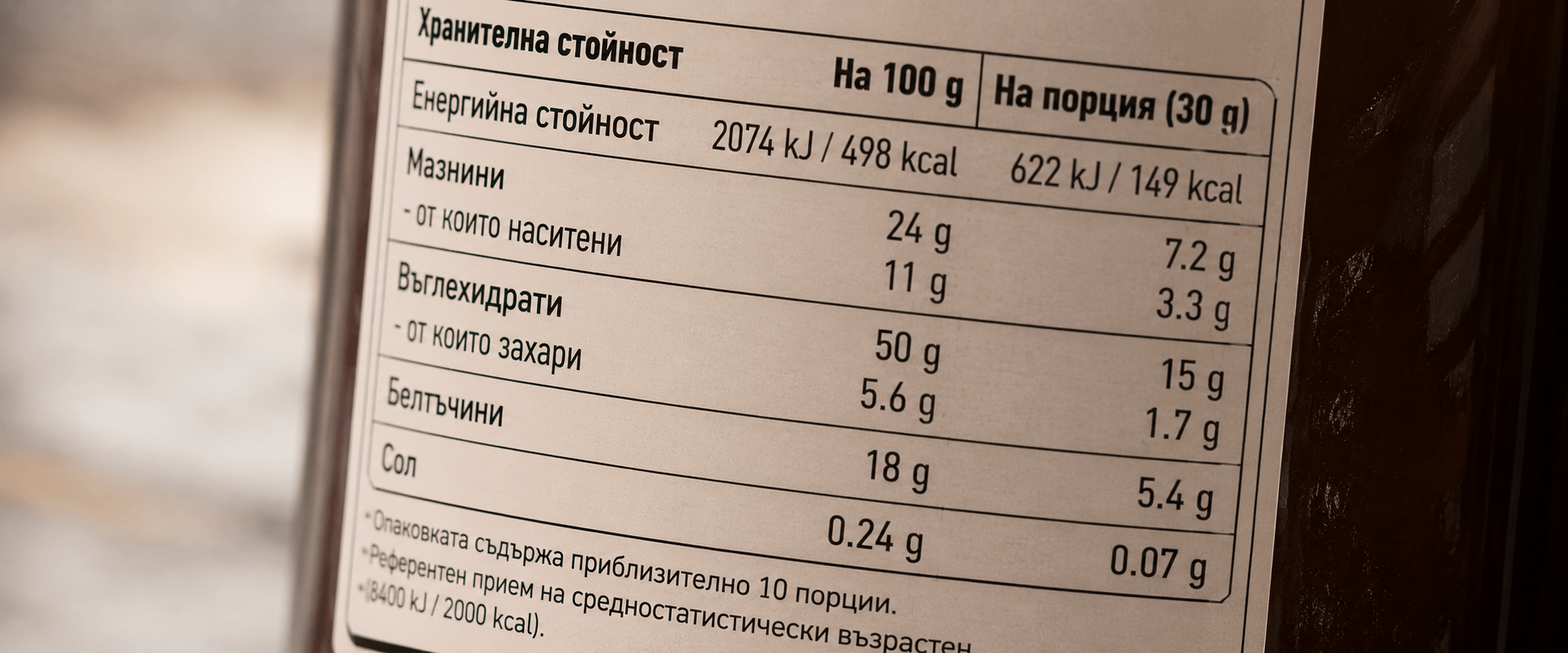 Хранителна таблица на етикета